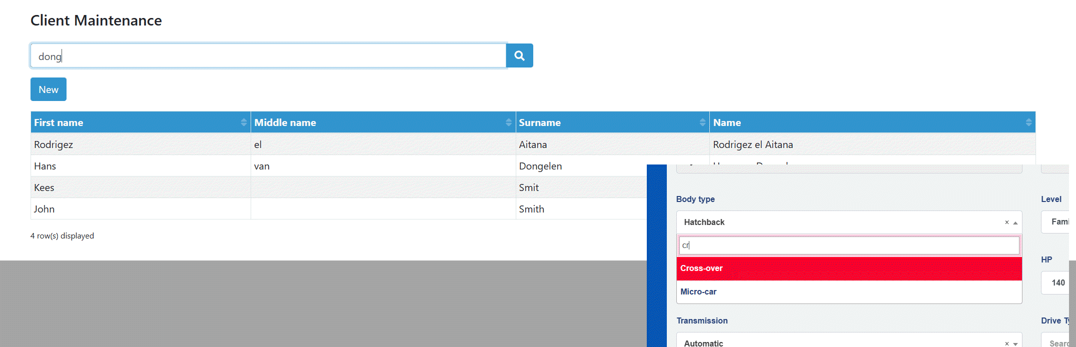 Quick search in action